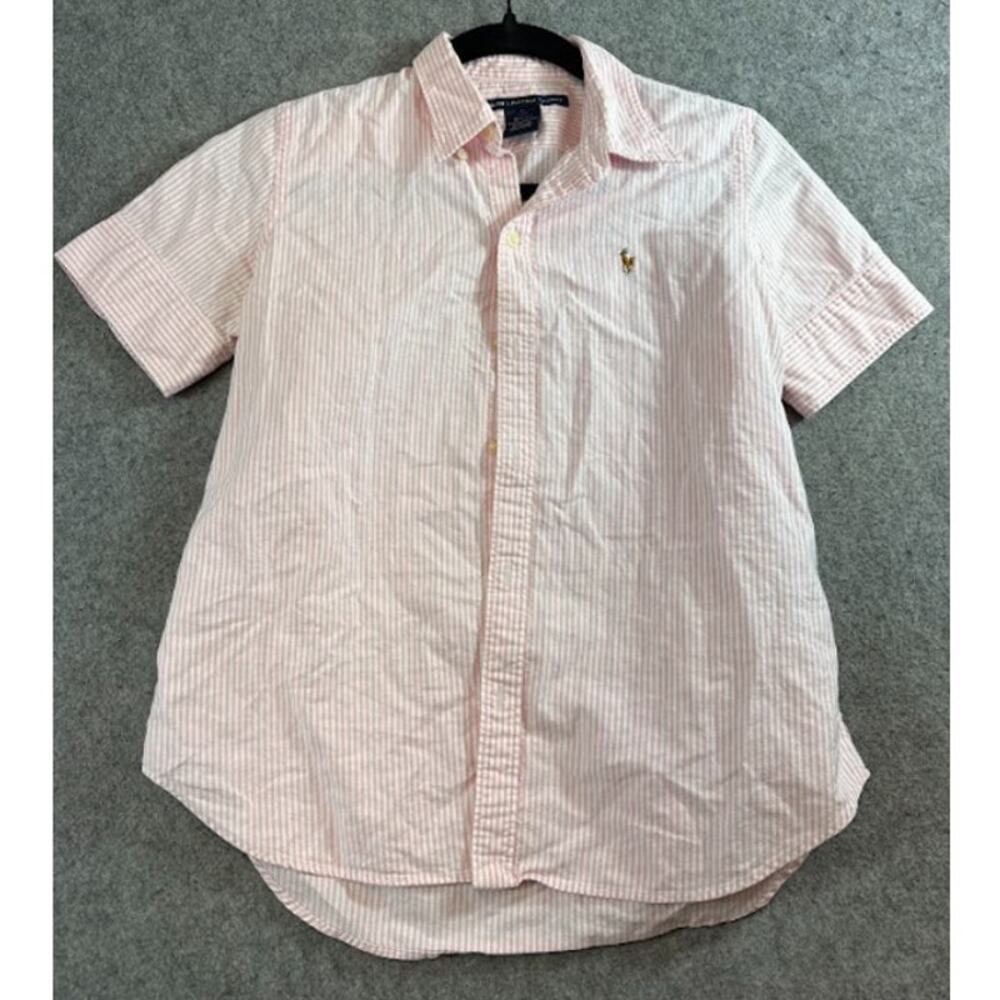 Ralph Lauren Sport Button Up Shirt Mens M Pinstripe Short Sleeve Slim Fit Preppy
